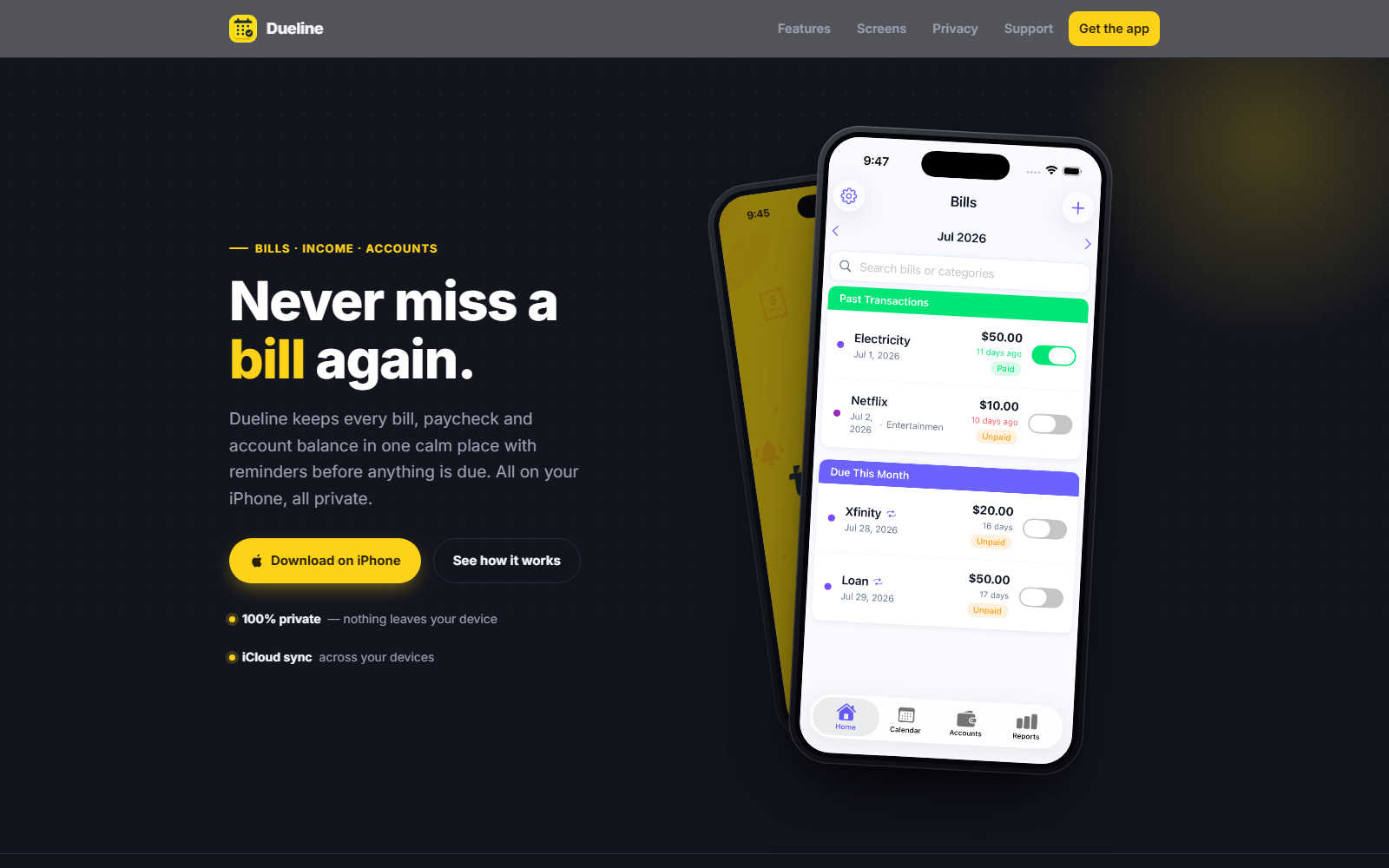 Dueline: Bill & Balance Tracker
